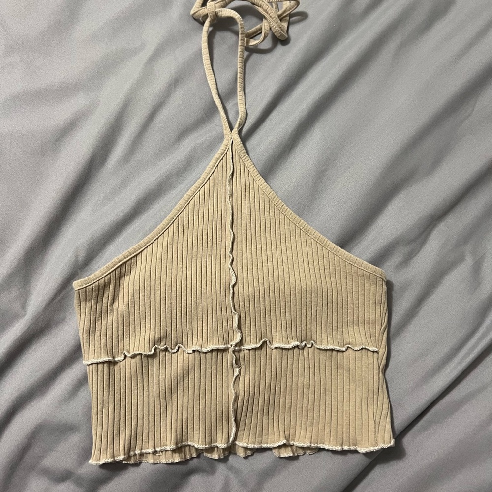 Tan Halter Crop Tank